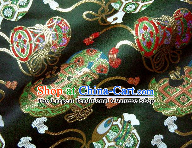 Asian Traditional Kimono Classical Drum Pattern Green Nishijin Brocade Tapestry Satin Fabric Japanese Silk Material