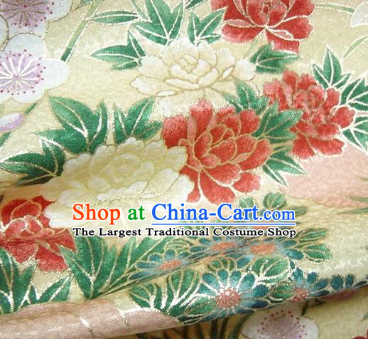 Asian Traditional Kimono Classical Peony Orchid Pattern Golden Brocade Tapestry Satin Fabric Japanese Kyoto Silk Material