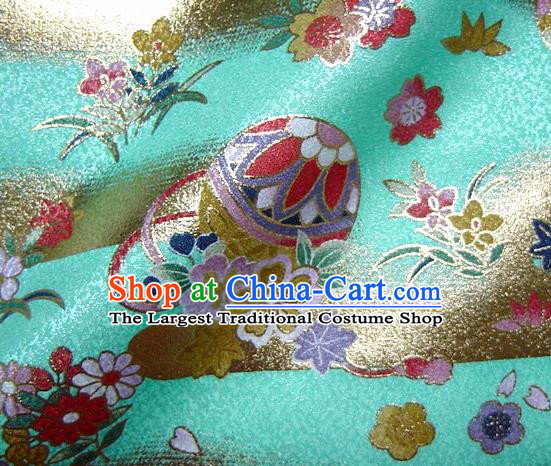 Asian Traditional Kimono Classical Ball Pattern Green Brocade Tapestry Satin Fabric Japanese Kyoto Silk Material