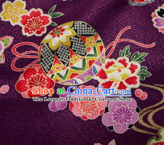 Asian Traditional Kimono Classical Ball Pattern Purple Brocade Tapestry Satin Fabric Japanese Kyoto Silk Material