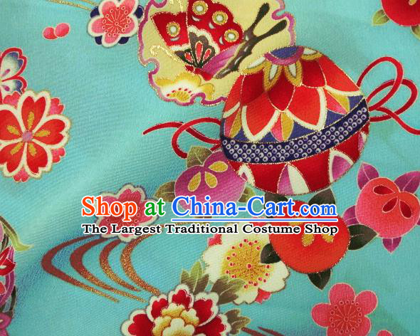 Asian Traditional Kimono Classical Ball Pattern Green Brocade Tapestry Satin Fabric Japanese Kyoto Silk Material