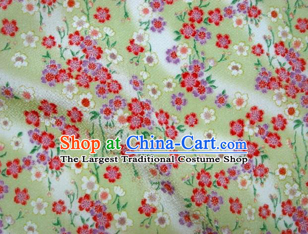 Asian Traditional Classical Sakura Pattern Green Brocade Tapestry Satin Fabric Japanese Kimono Silk Material
