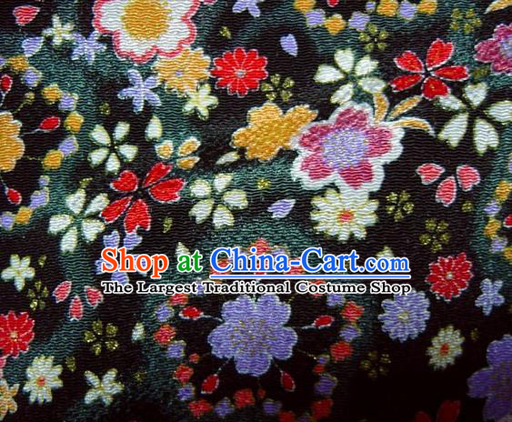 Asian Traditional Classical Sakura Pattern Black Brocade Tapestry Satin Fabric Japanese Kimono Silk Material