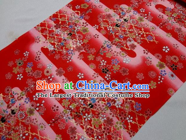 Asian Traditional Kimono Classical Sakura Pattern Red Brocade Tapestry Satin Fabric Japanese Kyoto Silk Material