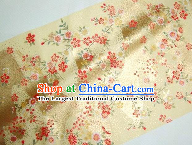 Asian Traditional Kimono Classical Sakura Pattern Golden Damask Brocade Tapestry Satin Fabric Japanese Kyoto Silk Material