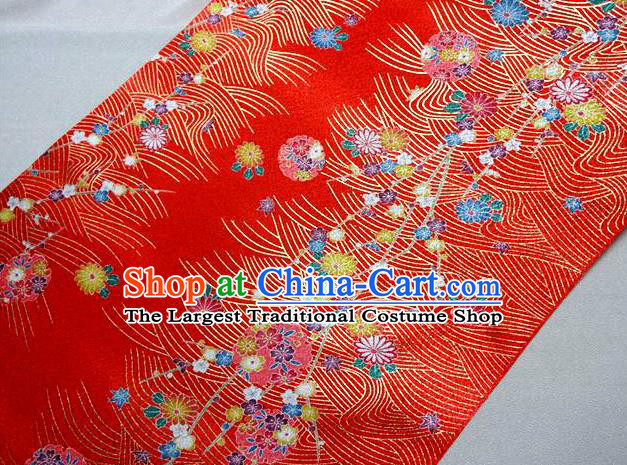 Asian Traditional Kimono Classical Sakura Pattern Damask Red Brocade Tapestry Satin Fabric Japanese Kyoto Silk Material