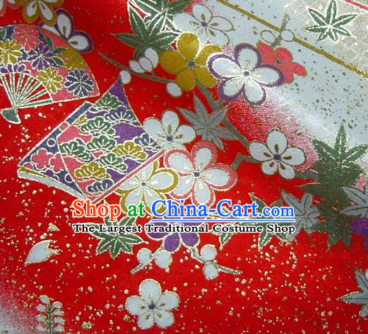 Asian Traditional Kimono Classical Pattern Red Damask Brocade Fabric Japanese Kyoto Tapestry Satin Silk Material