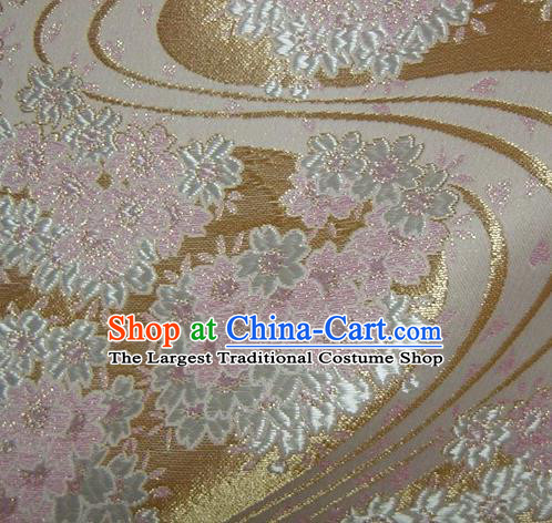 Asian Traditional Baldachin Classical Sakura Pattern Golden Brocade Fabric Japanese Kimono Tapestry Satin Silk Material