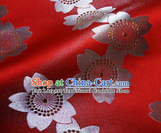 Asian Traditional Baldachin Classical Big Sakura Pattern Red Brocade Fabric Japanese Kimono Tapestry Satin Silk Material