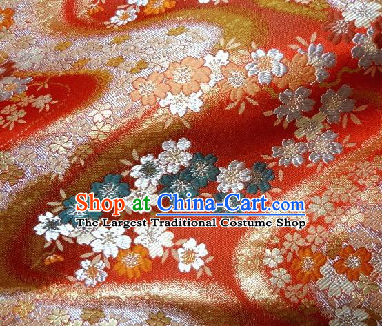Asian Traditional Baldachin Classical Flowers Pattern Light Red Brocade Fabric Japanese Kimono Tapestry Satin Silk Material