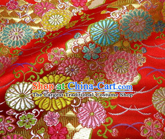 Asian Traditional Classical Pattern Damask Red Brocade Fabric Japanese Kimono Tapestry Satin Silk Material