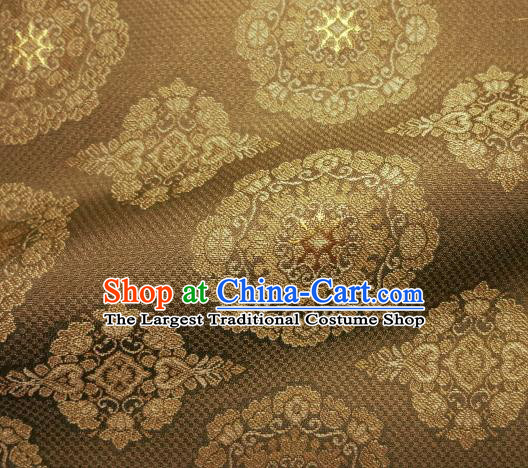 Asian Traditional Kimono Classical Pattern Brown Damask Brocade Fabric Japanese Kyoto Tapestry Satin Silk Material