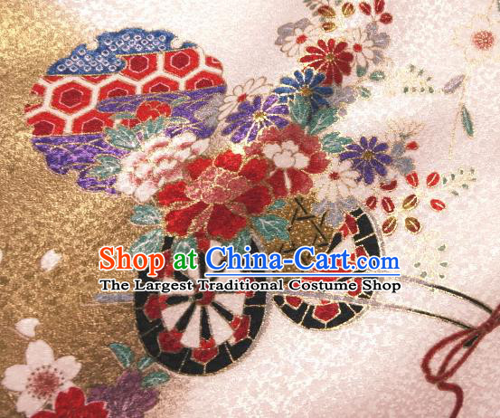 Asian Traditional Kimono Classical Flowers Gharry Pattern Pink Brocade Tapestry Satin Fabric Japanese Kyoto Silk Material