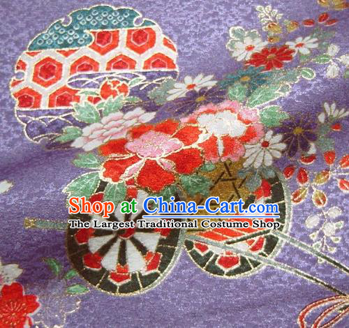 Asian Traditional Kimono Classical Flowers Gharry Pattern Purple Brocade Tapestry Satin Fabric Japanese Kyoto Silk Material