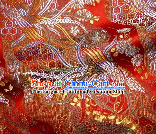Asian Japanese Traditional Brocade Classical Colorful Phoenix Pattern Red Baldachin Fabric Kimono Tapestry Satin Silk Material