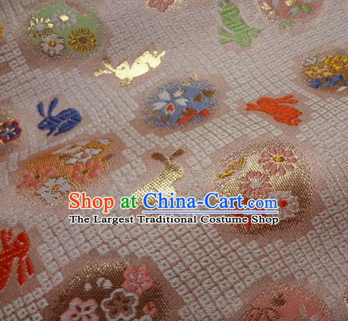 Asian Japanese Traditional Brocade Classical Rabbit Pattern Pink Baldachin Fabric Kimono Tapestry Satin Silk Material