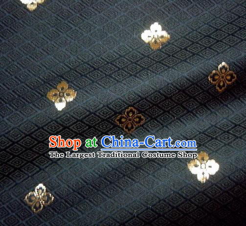 Asian Traditional Japanese Kimono Classical Flowers Pattern Navy Brocade Tapestry Satin Fabric Baldachin Silk Material