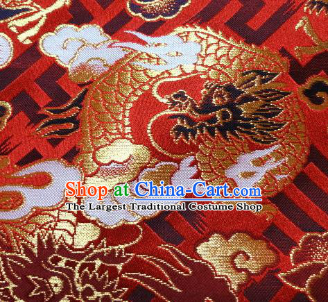 Asian Japanese Traditional Red Baldachin Classical Cloud Dragon Pattern Brocade Fabric Kimono Tapestry Satin Silk Material