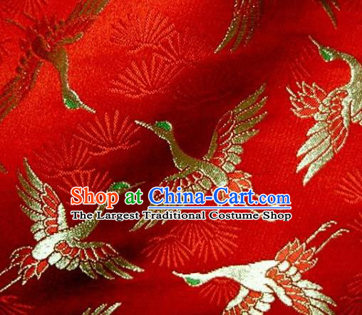 Asian Japanese Traditional Kimono Classical Cranes Pattern Red Tapestry Satin Brocade Fabric Baldachin Silk Material