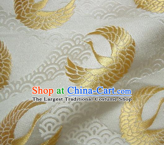 Asian Japanese Traditional Kimono Classical Golden Round Cranes Pattern Tapestry Satin Brocade Fabric Baldachin Silk Material