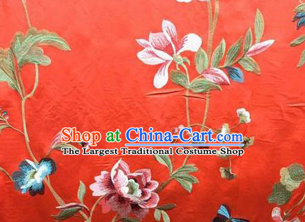 Asian Traditional Fabric Classical Embroidered Peony Pattern Red Watered Gauze Brocade Chinese Satin Silk Material