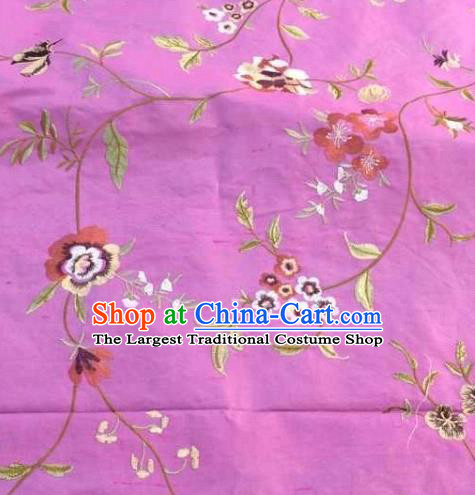 Asian Traditional Fabric Classical Embroidered Pattern Rosy Brocade Chinese Satin Silk Material