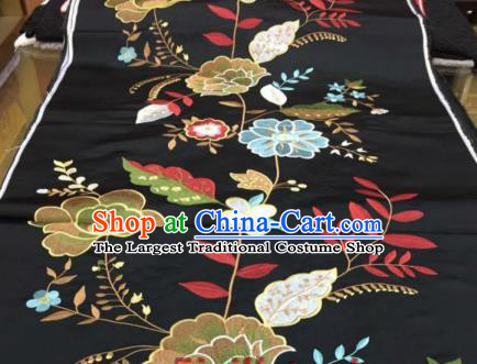 Asian Traditional Fabric Classical Peony Pattern Black Brocade Chinese Satin Silk Material