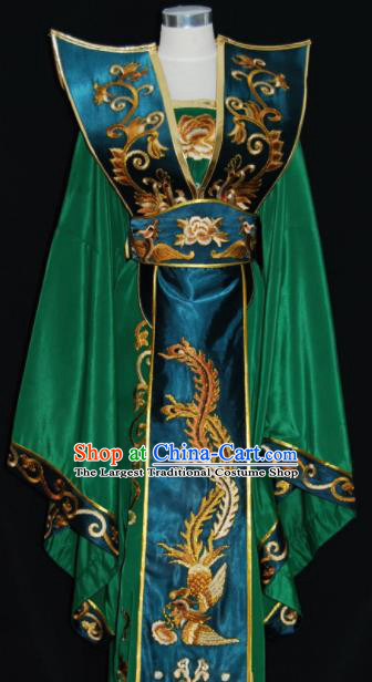 Chinese Traditional Beijing Opera Queen Mother Deep Green Dress Peking Opera Embroidered Costume for Women