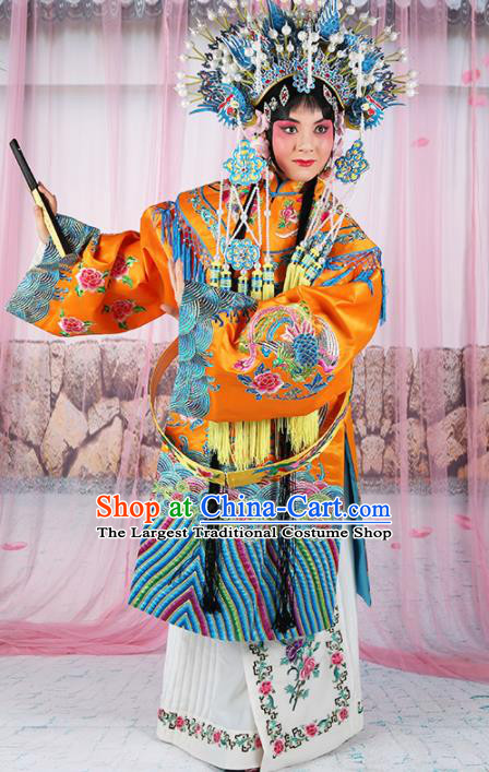 Chinese Traditional Beijing Opera Imperial Concubine Yellow Embroidered Robe Ancient Palace Lady Costume for Women