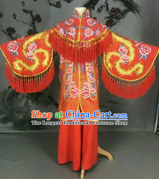 Traditional Chinese Peking Opera Princess Wedding Red Dress Ancient Bride Embroidered Costume for Women