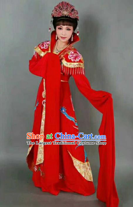 Chinese Traditional Peking Opera Artiste Costume Ancient Queen Embroidered Red Dress for Women