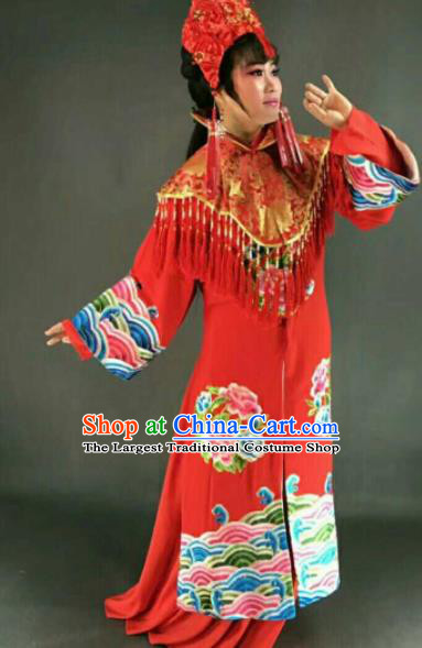 Chinese Traditional Peking Opera Artiste Costume Ancient Bride Embroidered Red Dress for Women