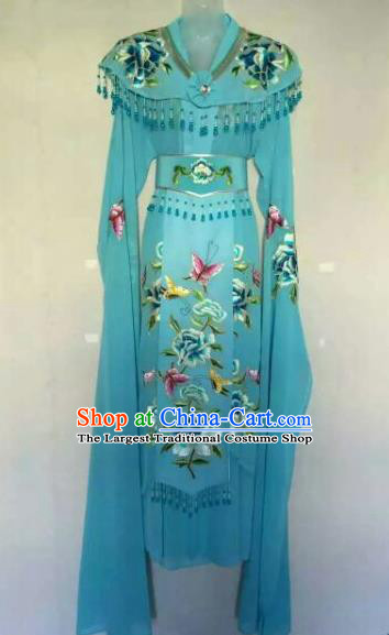 Chinese Ancient Peri Embroidered Blue Dress Traditional Peking Opera Artiste Costume for Women