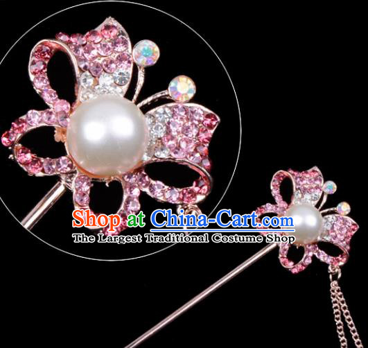 Professional Chinese Traditional Beijing Opera Hair Accessories Ancient Princess Pink Crystal Butterfly Hairpins for Women