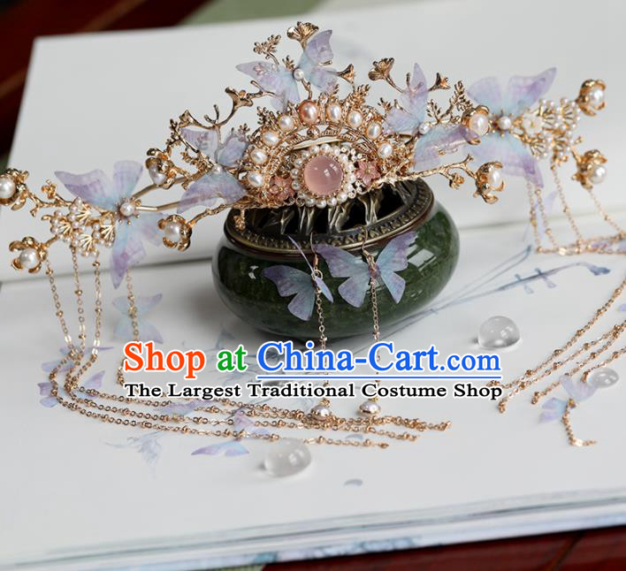 Chinese Traditional Hanfu Hair Accessories Ancient Princess Butterfly Phoenix Coronet Hairpins for Women