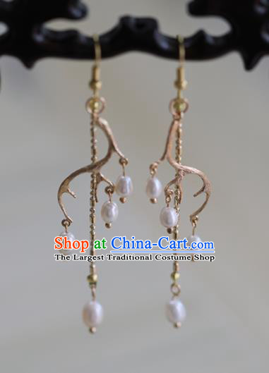 Chinese Traditional Hanfu Ear Accessories Ancient Princess Pearls Tassel Earrings for Women