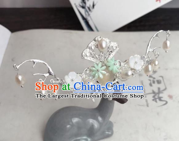 Chinese Ancient Princess Hairpins Pearls Hair Crown Traditional Hanfu Hair Accessories for Women