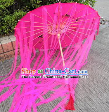 Chinese Ancient Drama Prop Rosy Ribbon Umbrella Traditional Handmade Umbrellas