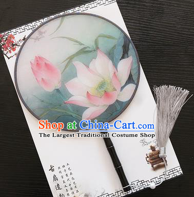 Chinese Traditional Palace Fans Ancient Princess Printing Lotus Round Fans for Women