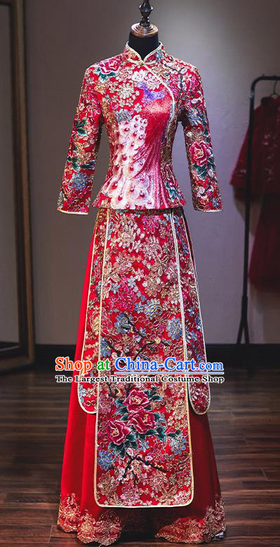 Chinese Traditional Wedding Diamante Xiuhe Suit Ancient Bride Embroidered Dress for Women