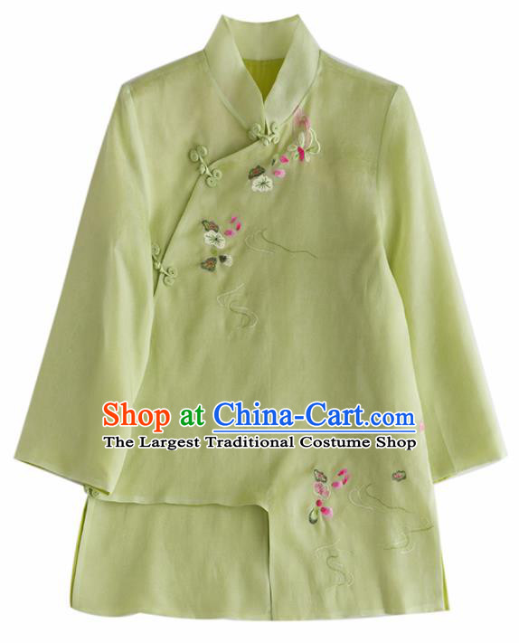 Chinese Traditional National Costume Tang Suit Cheongsam Green Blouse Upper Outer Garment for Women