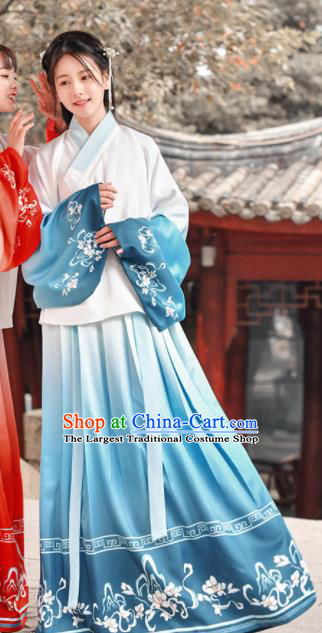 Traditional Chinese Ming Dynasty Nobility Lady Historical Costume Ancient Blue Hanfu Dress for Women