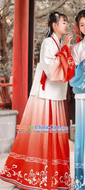 Traditional Chinese Ming Dynasty Historical Costume Ancient Young Lady Red Hanfu Dress for Women
