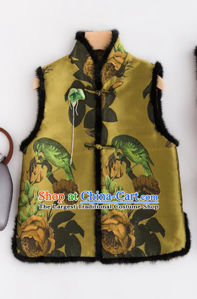 Traditional Chinese National Costume Tang Suit Olive Green Suede Fabric Waistcoat for Women