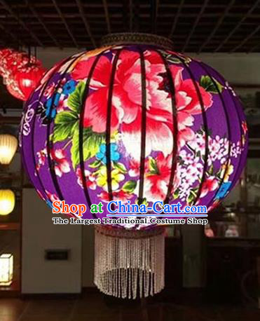 Chinese Traditional Printing Flowers Purple Hanging Lantern Handmade Craft New Year Palace Lanterns