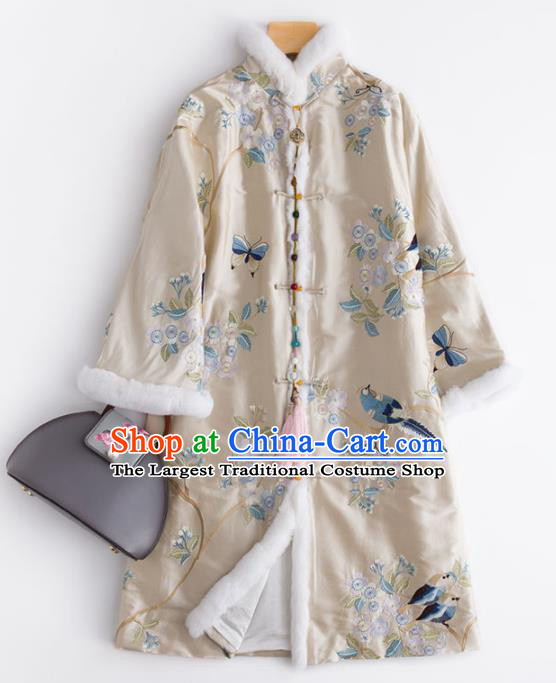 Chinese Traditional National Costume Tang Suit Outer Garment Beige Dust Coat for Women