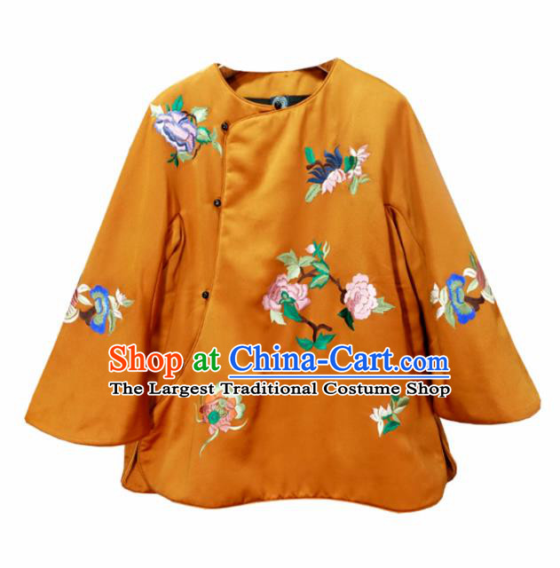 Chinese Traditional Costume National Tang Suit Orange Cotton Padded Jacket Outer Garment for Women