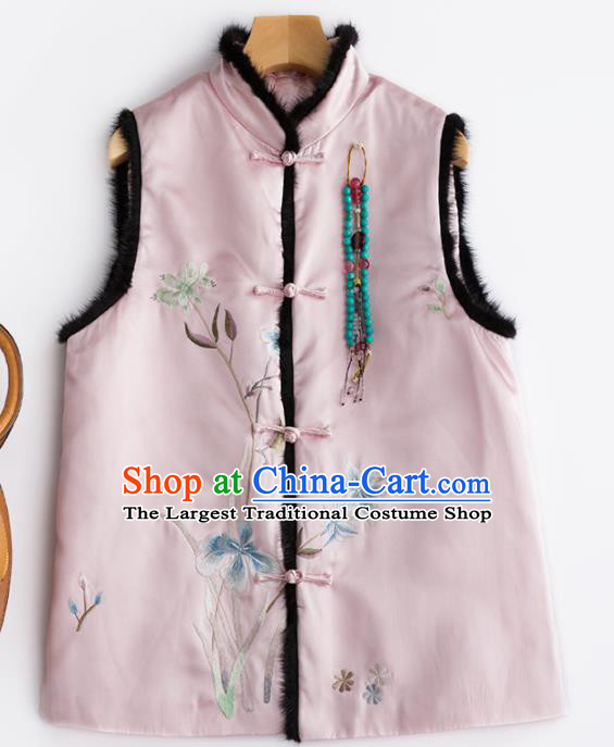 Traditional Chinese National Costume Pink Vest Tang Suit Waistcoat for Women