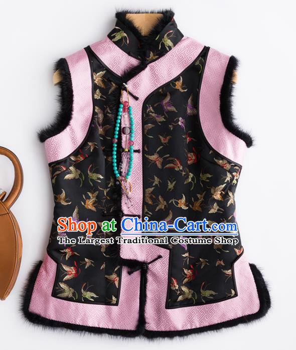 Traditional Chinese National Costume Winter Black Brocade Vest Tang Suit Waistcoat for Women