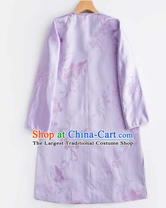 Chinese Traditional National Costume Tang Suit Cheongsam Lilac Silk Qipao Dress for Women